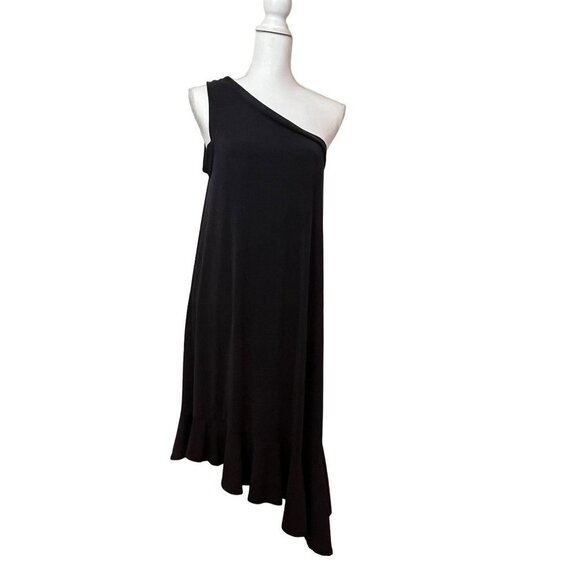 Moulinette Soeurs Raneri One Shoulder Dress Modal Ruffled Hem Detail Dark Gray S - Picture 2 of 11